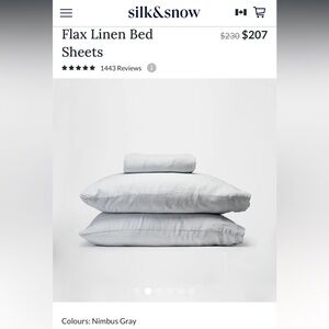 $234 Silk&Snow 100% Flax Linen Fitted Sheet + 2 Pillowcases, Nimbus Grey, Queen